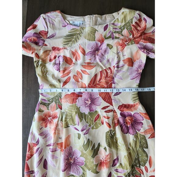 Vintage 1990s Maggy London 100% Silk Hawaiian Shift Knee Length Dress SZ 10 - Picture 6 of 9
